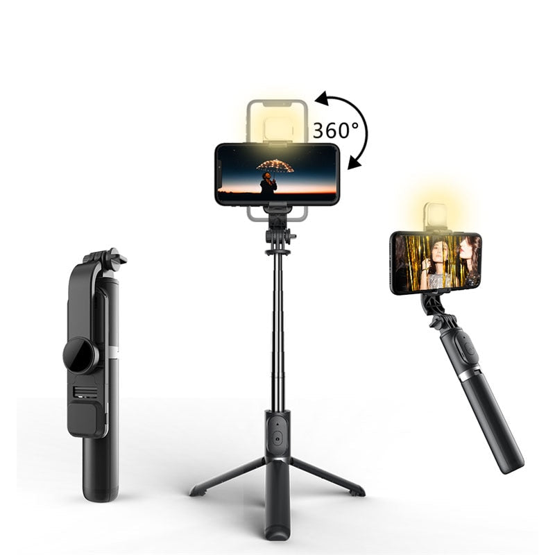 Tripé Bastão de Selfie 360 Com Luz de Led